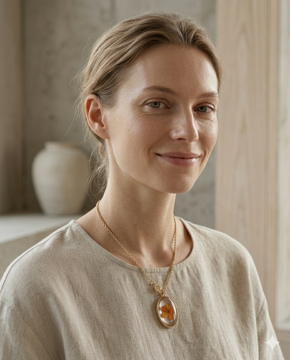 Oval Orange Floral Necklace