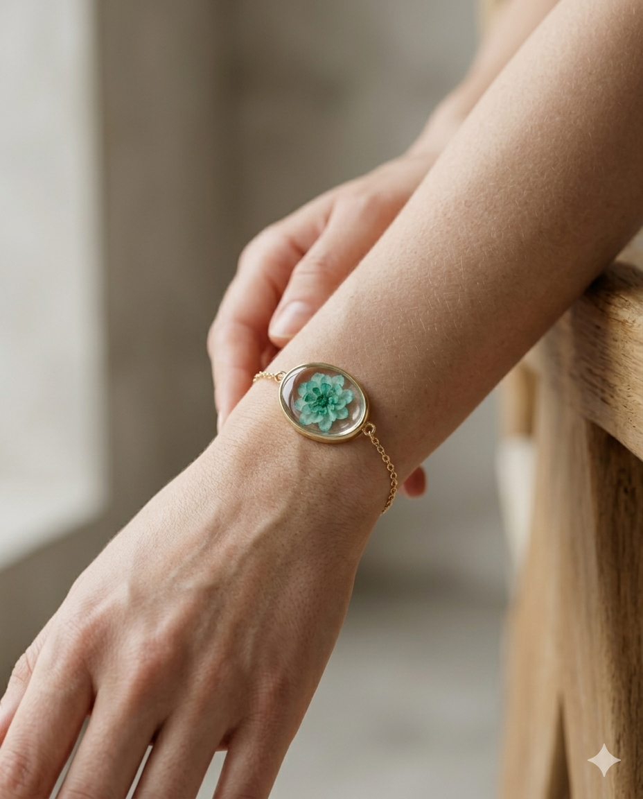 Oval Teal Floral Bracelet