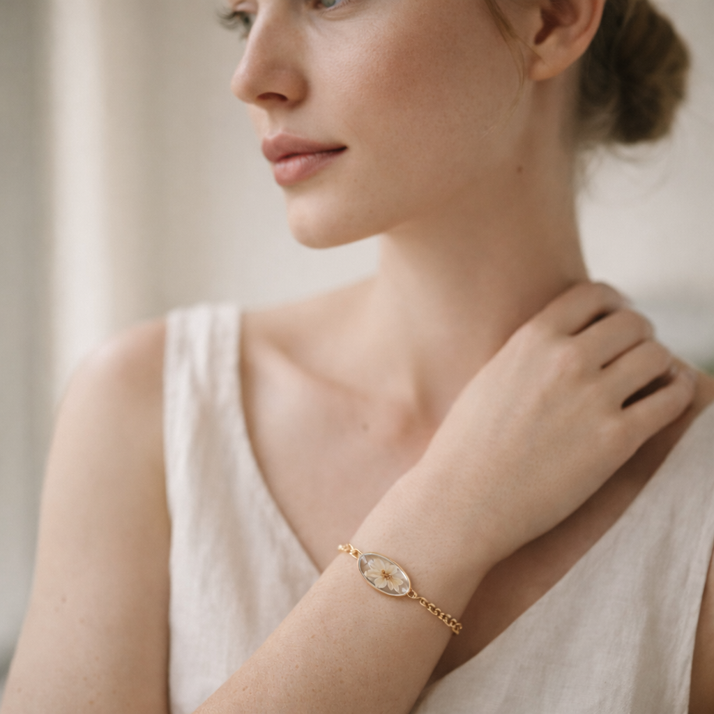 Oval White Floral Bracelet