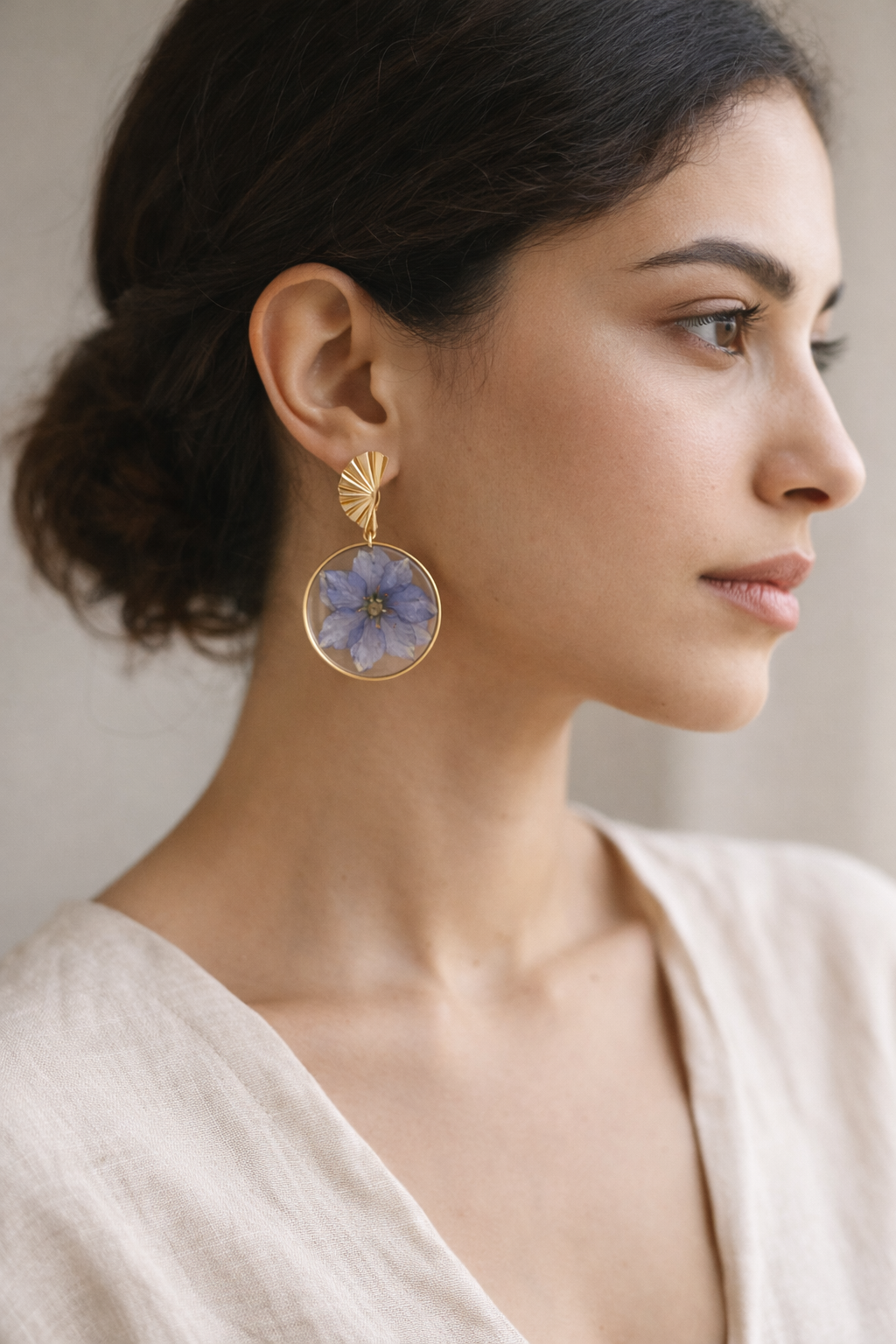 Round Blue Floral Earrings