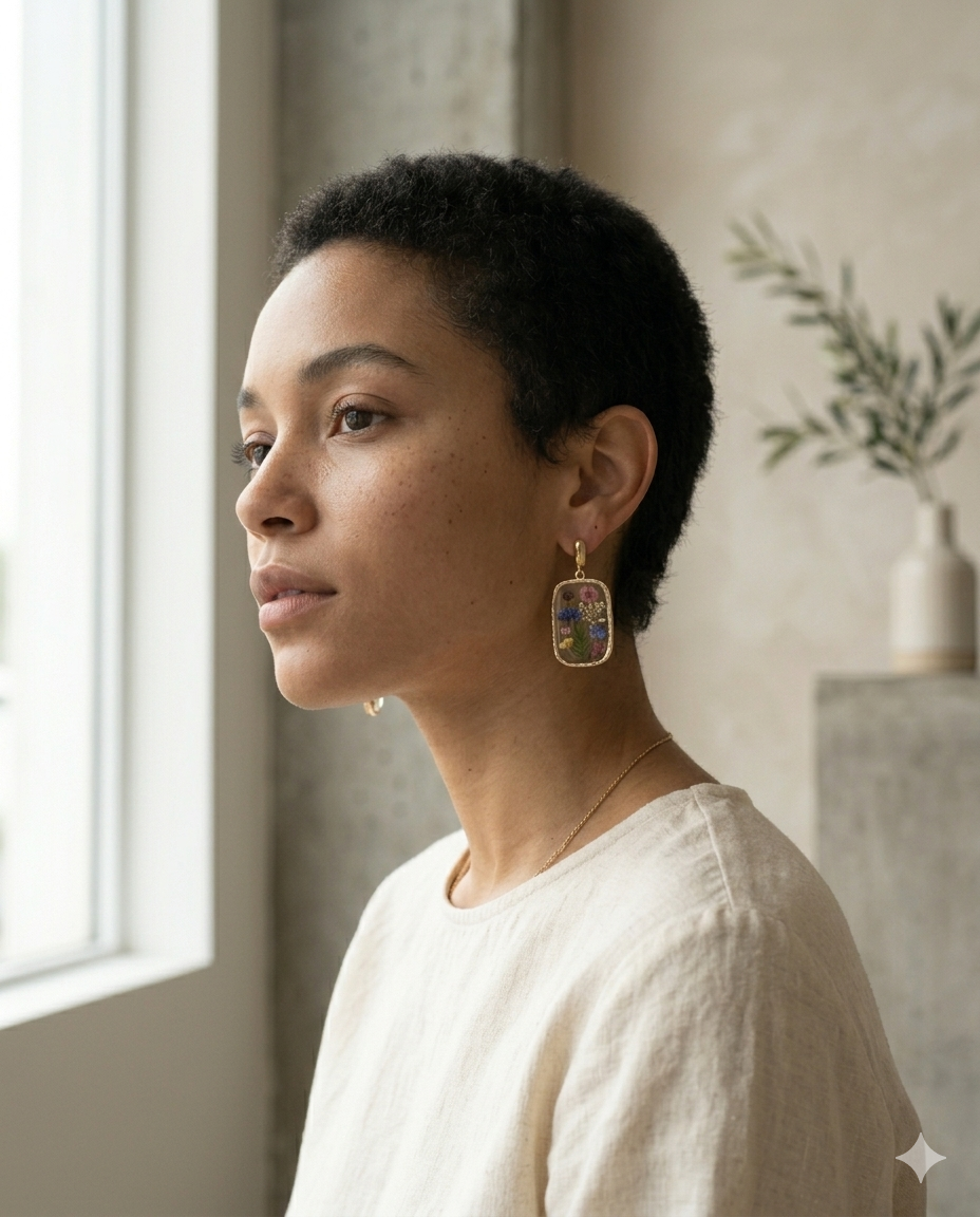 Rectangular Mixed Floral Earrings