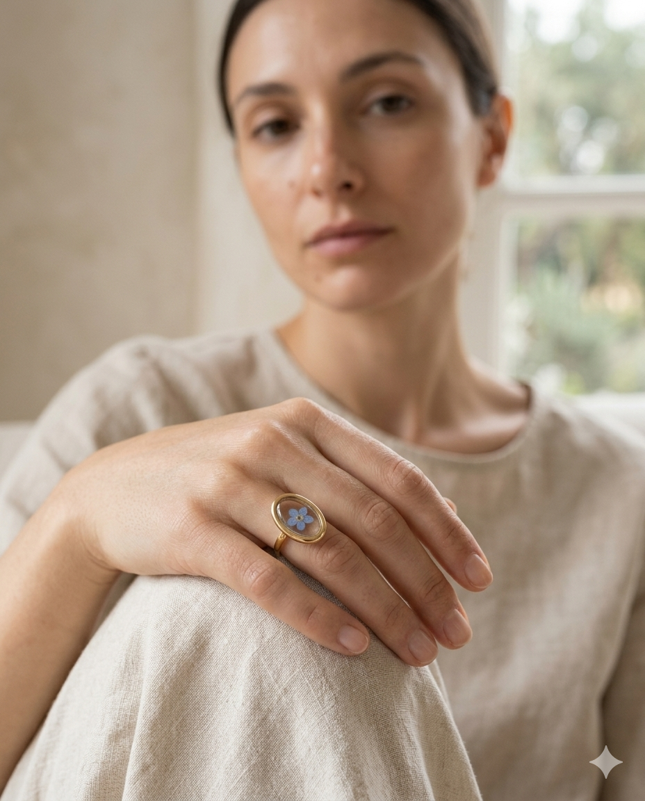 Oval Blue Floral Ring