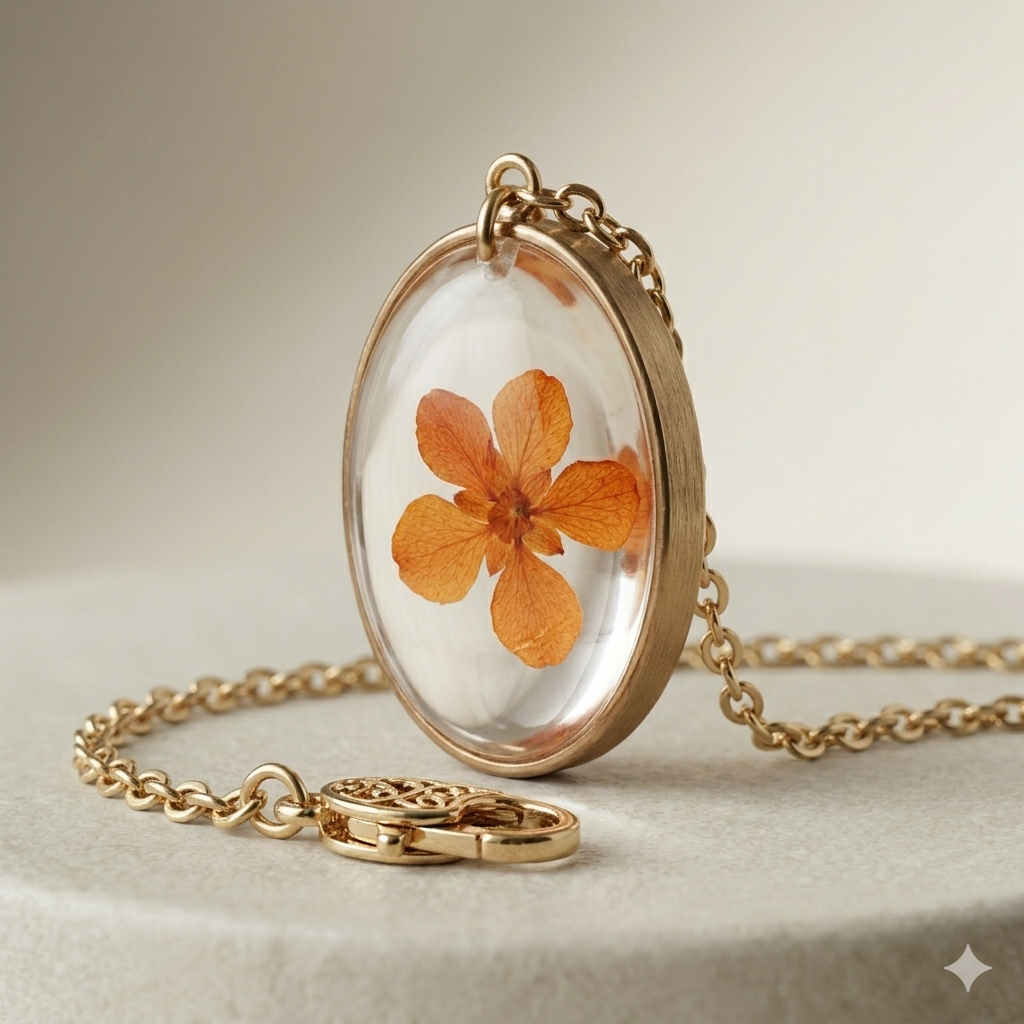 Oval Orange Floral Necklace