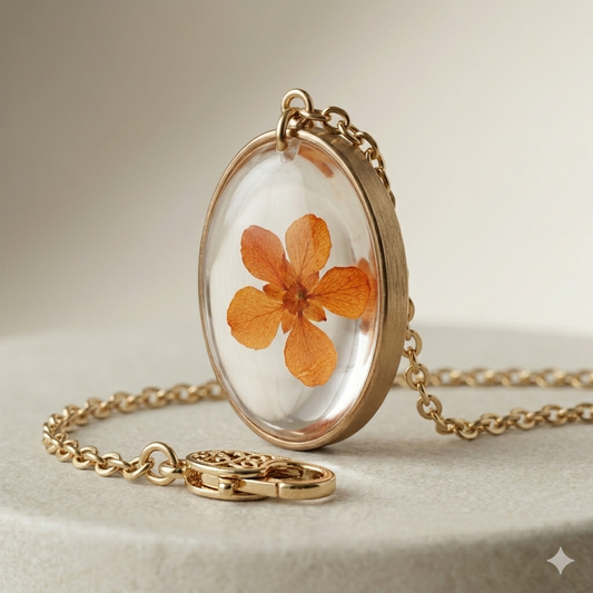 Oval Orange Floral Necklace