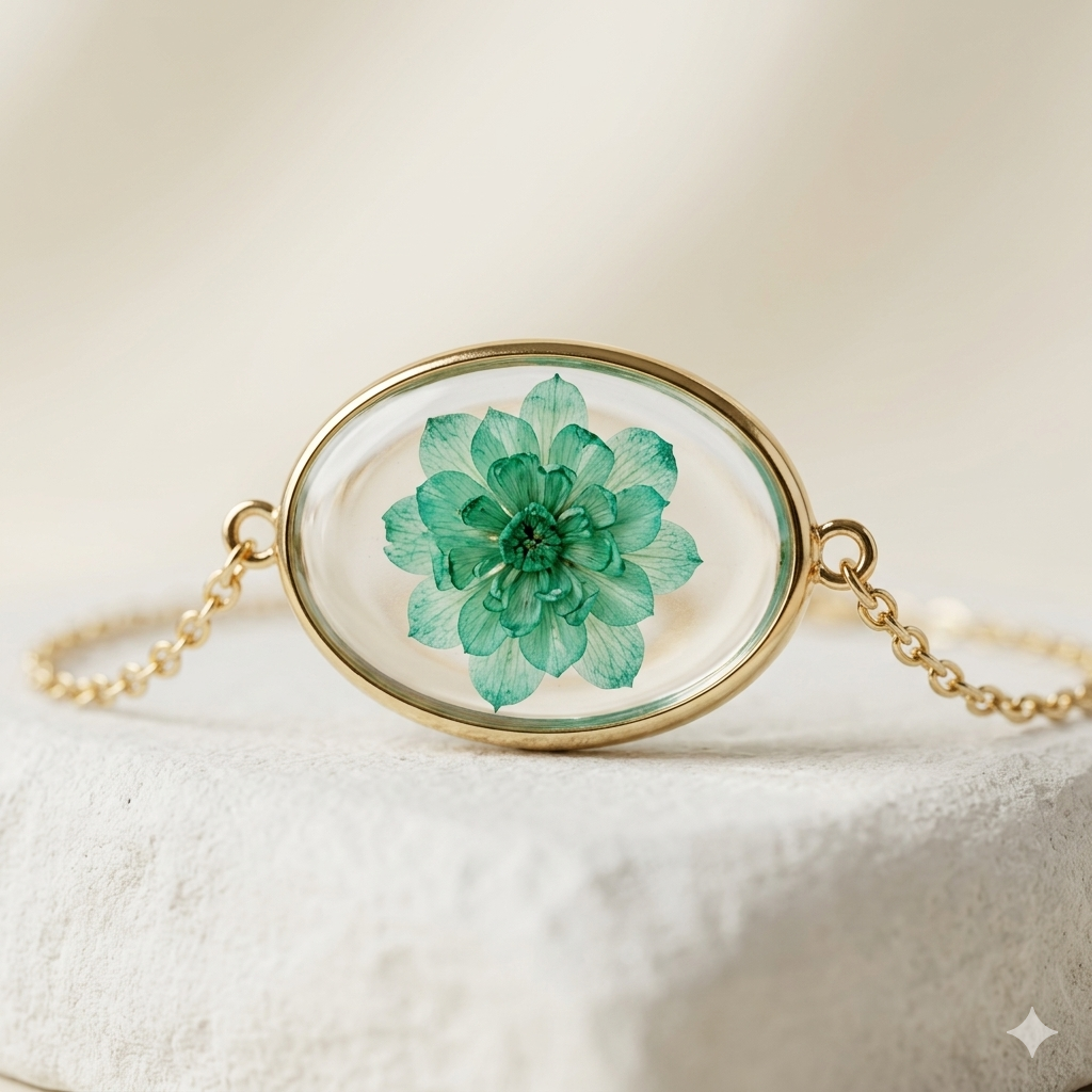 Oval Teal Floral Bracelet