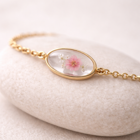 Oval Pink Floral Bracelet