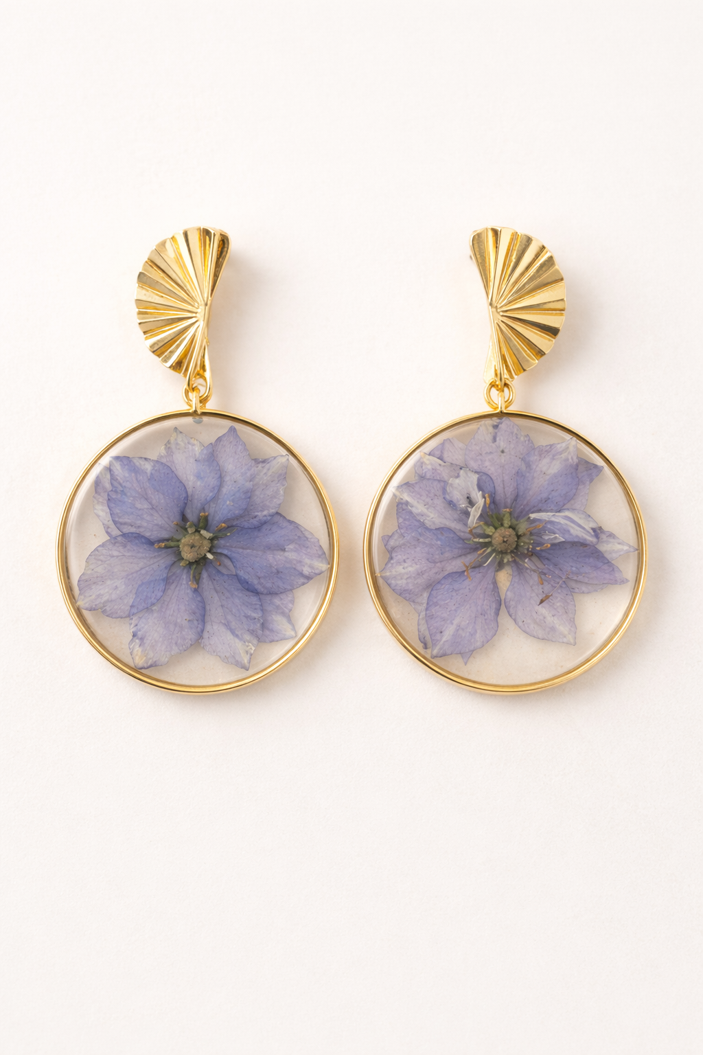 Round Blue Floral Earrings