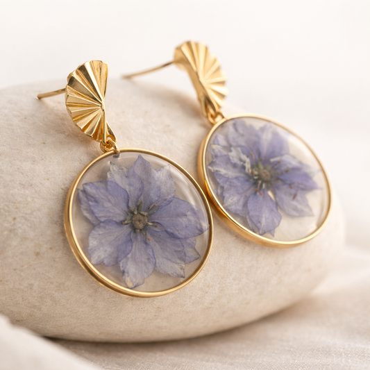Round Blue Floral Earrings