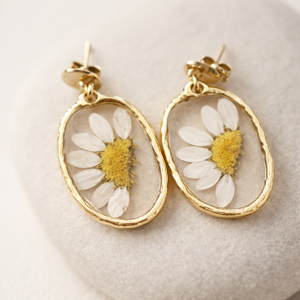 Round Daisy Floral Earrings