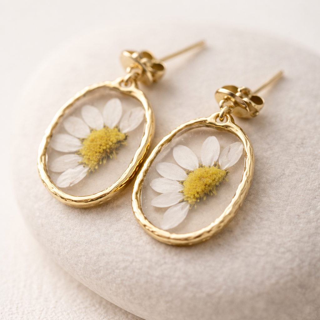 Round Daisy Floral Earrings