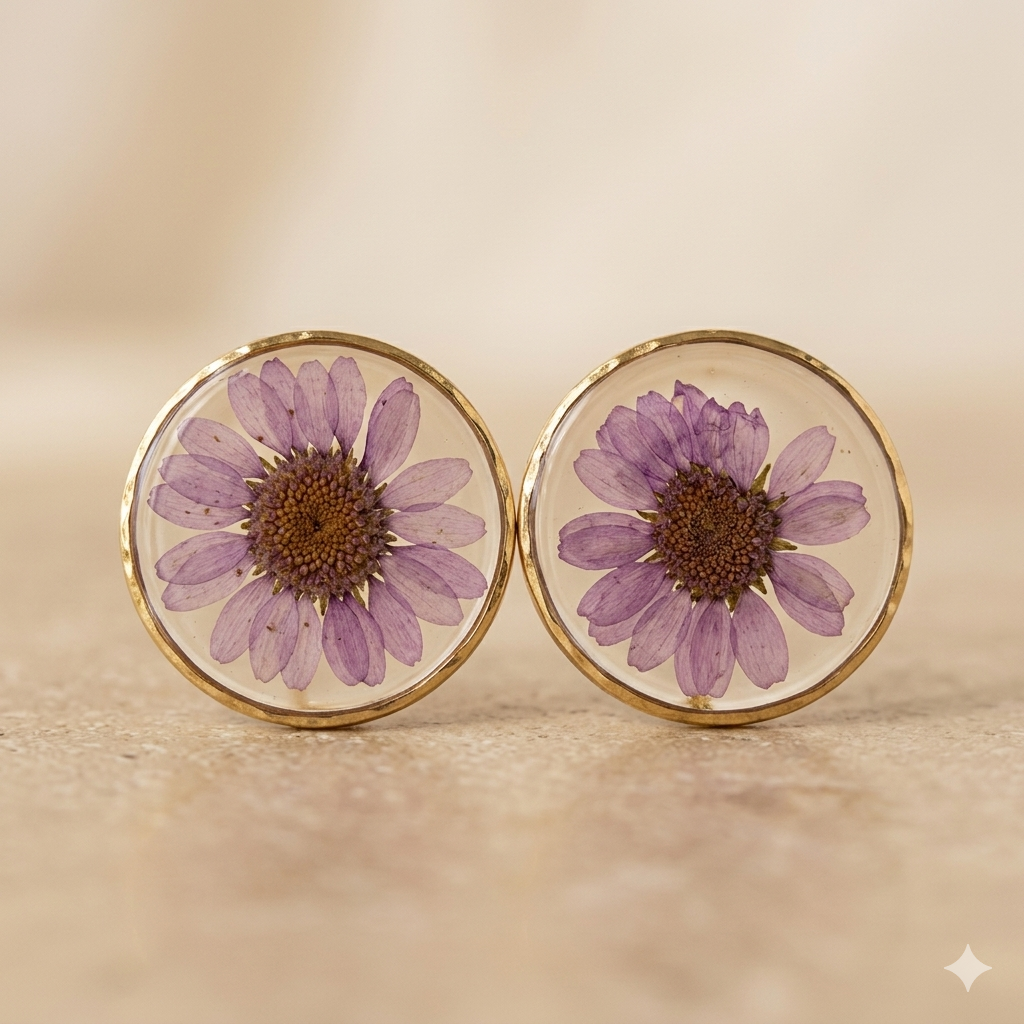 Round Violet Floral Earrings