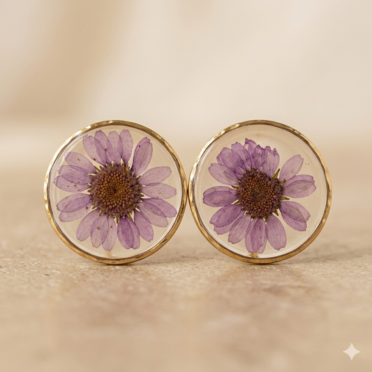 Round Violet Floral Earrings