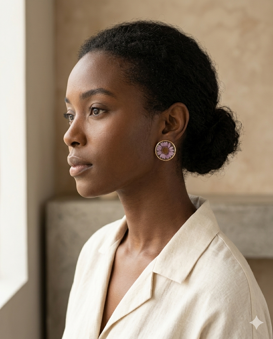 Round Violet Floral Earrings