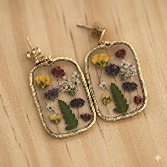 Rectangular Mixed Floral Earrings
