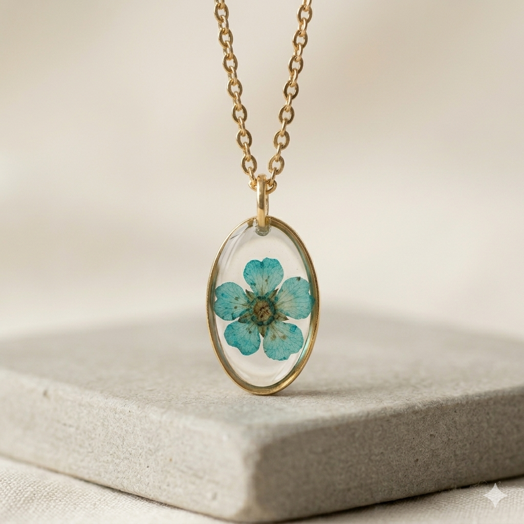 Oval Blue Floral Necklace
