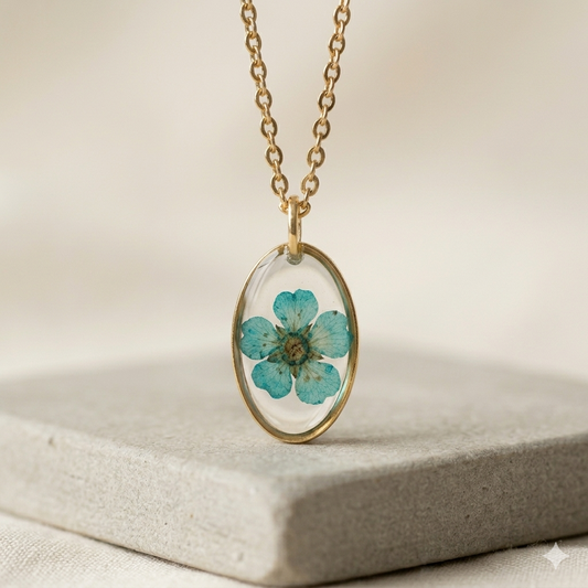 Oval Blue Floral Necklace