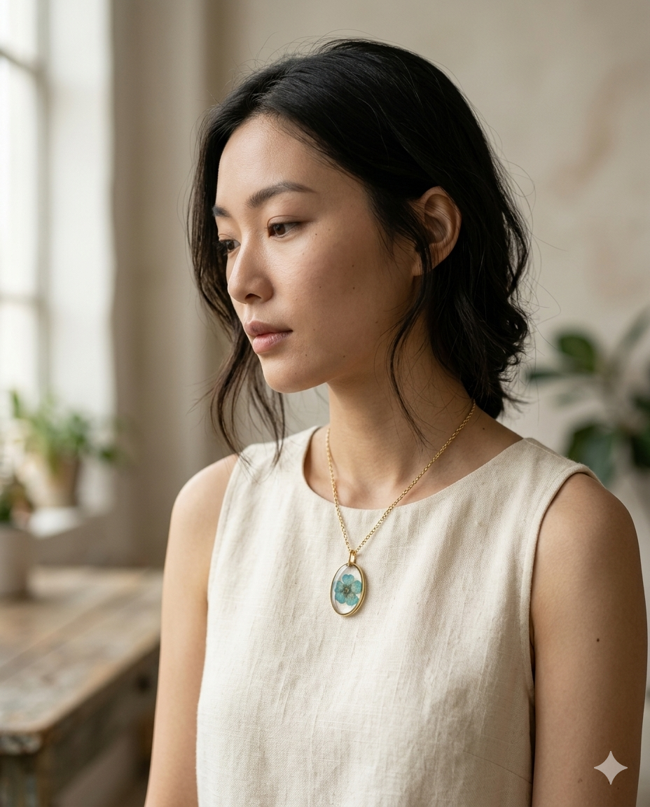 Oval Blue Floral Necklace