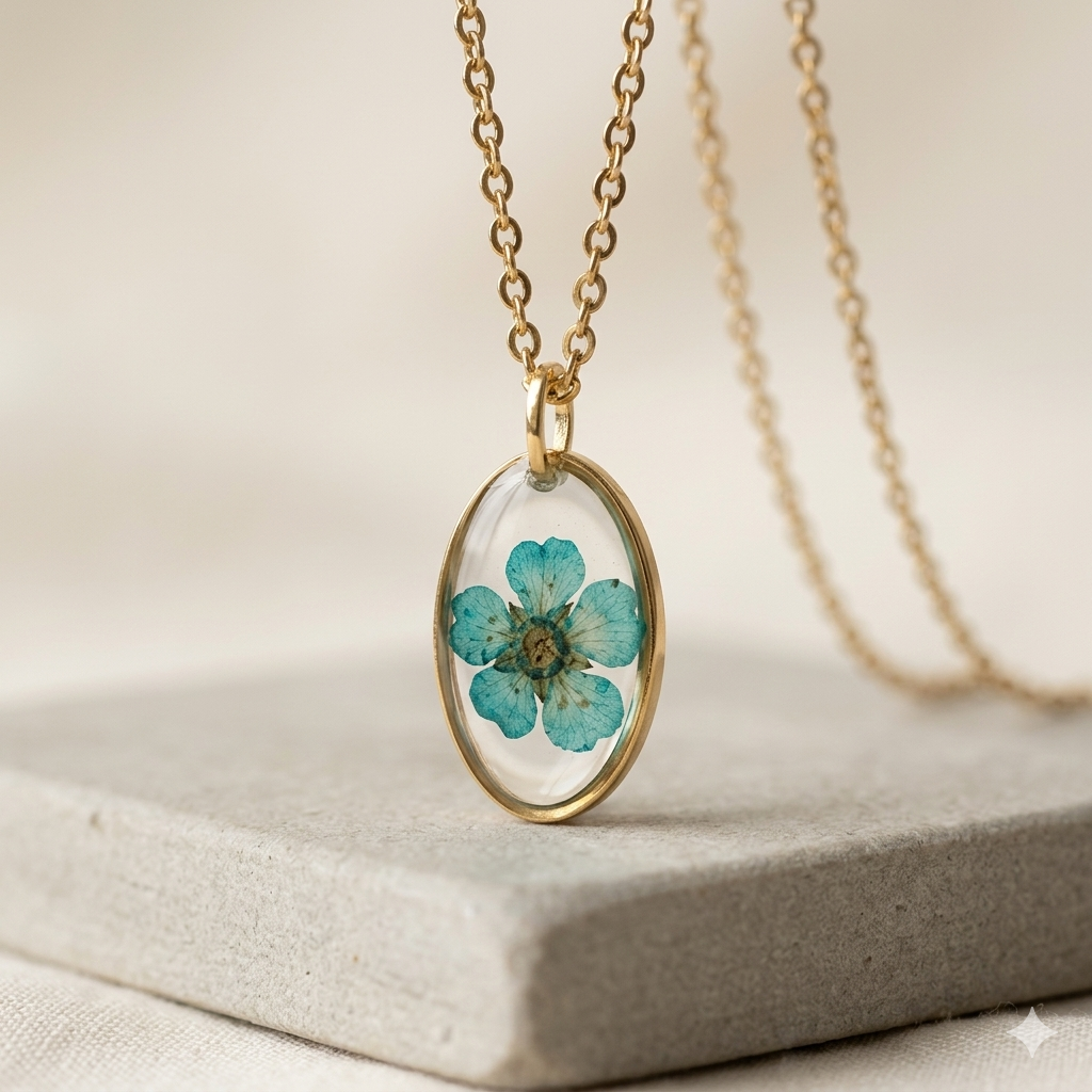 Oval Blue Floral Necklace