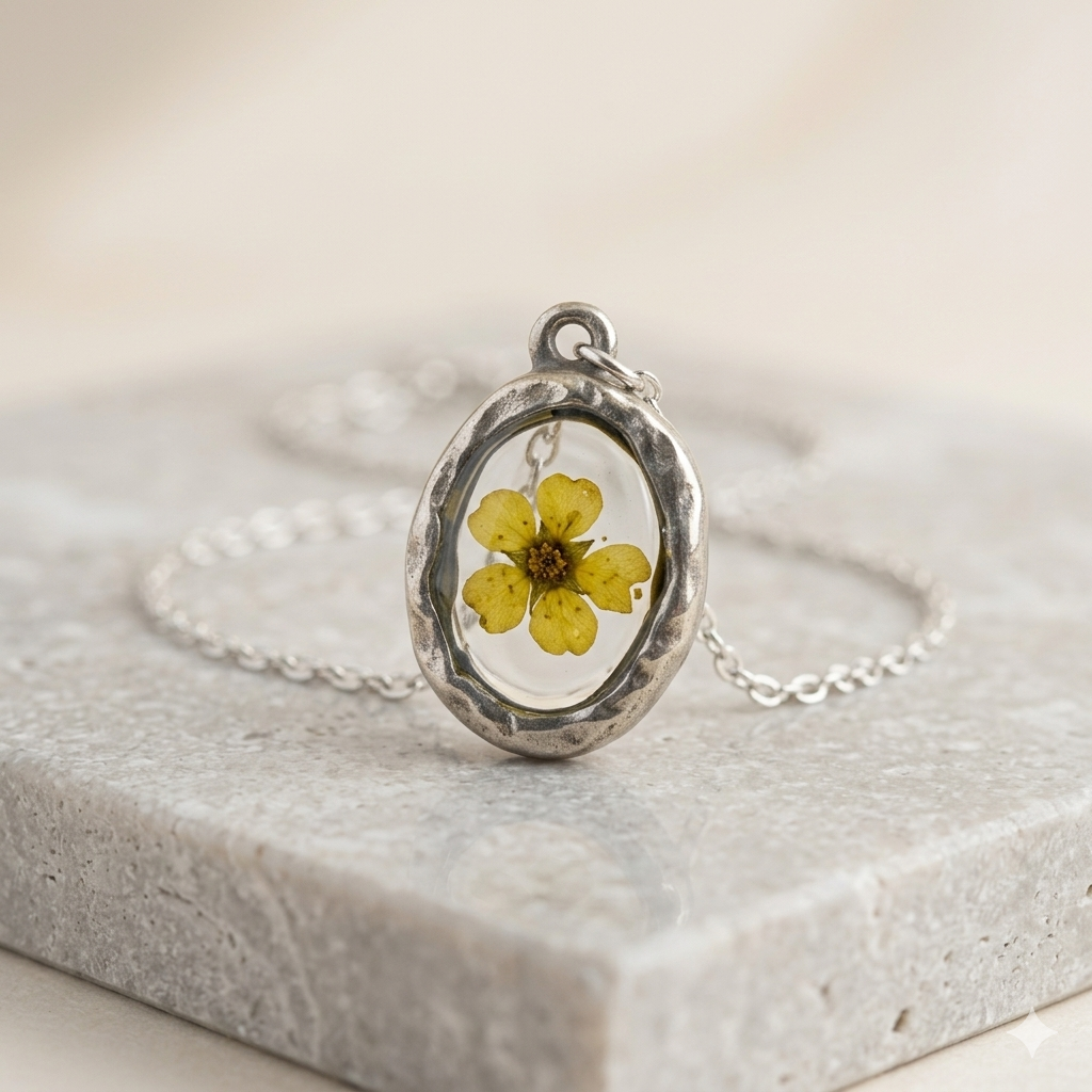 Oval Yellow Floral Pendant