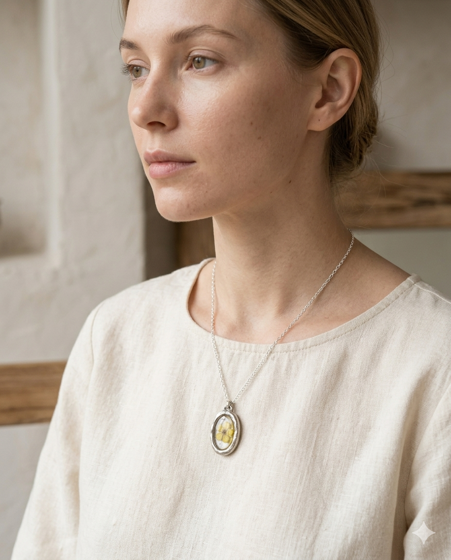 Oval Yellow Floral Pendant