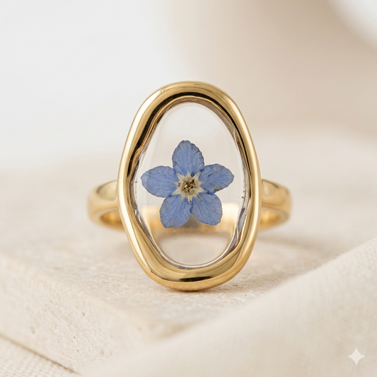 Oval Blue Floral Ring