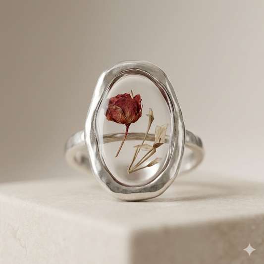 Oval Red Rose Floral Ring