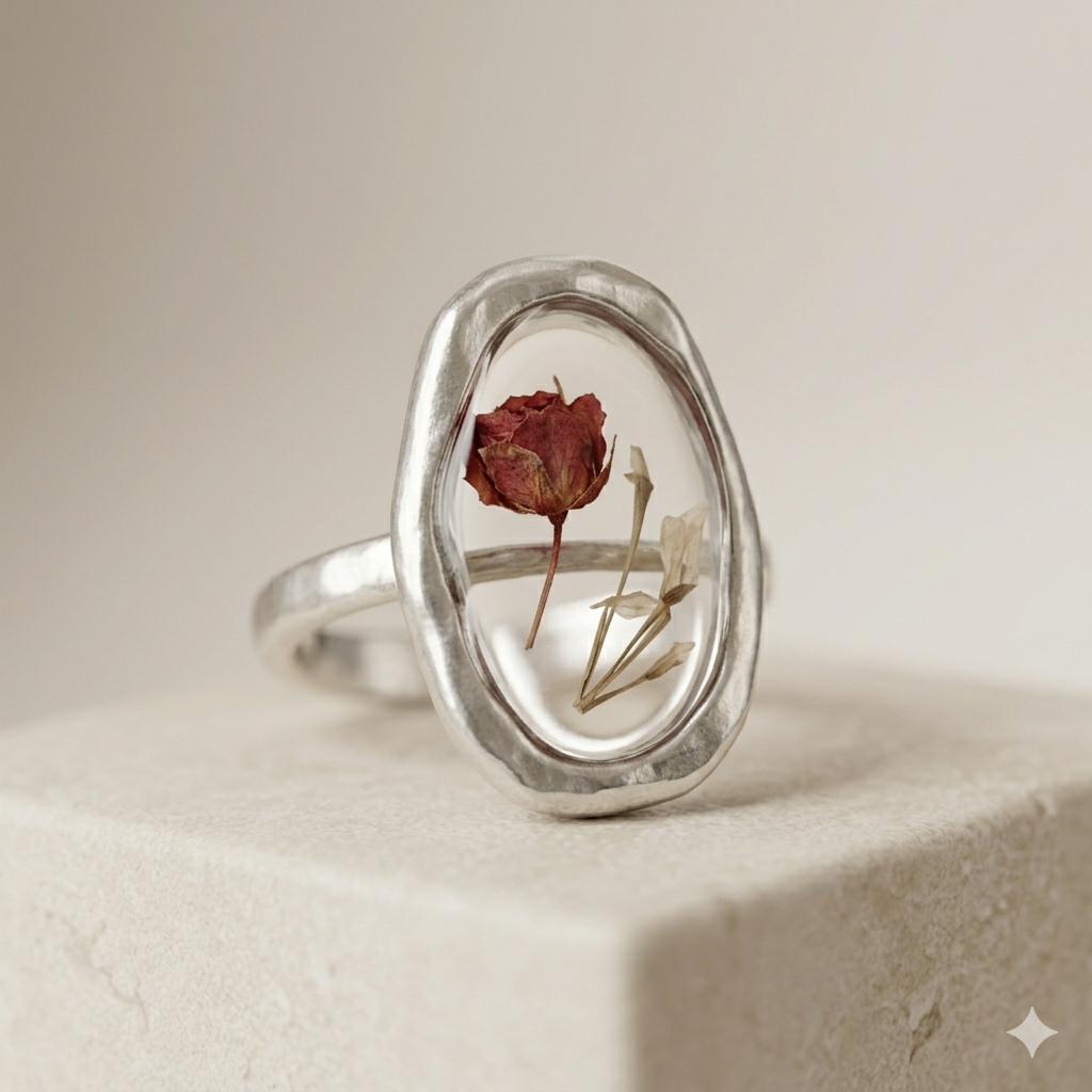 Oval Red Rose Floral Ring