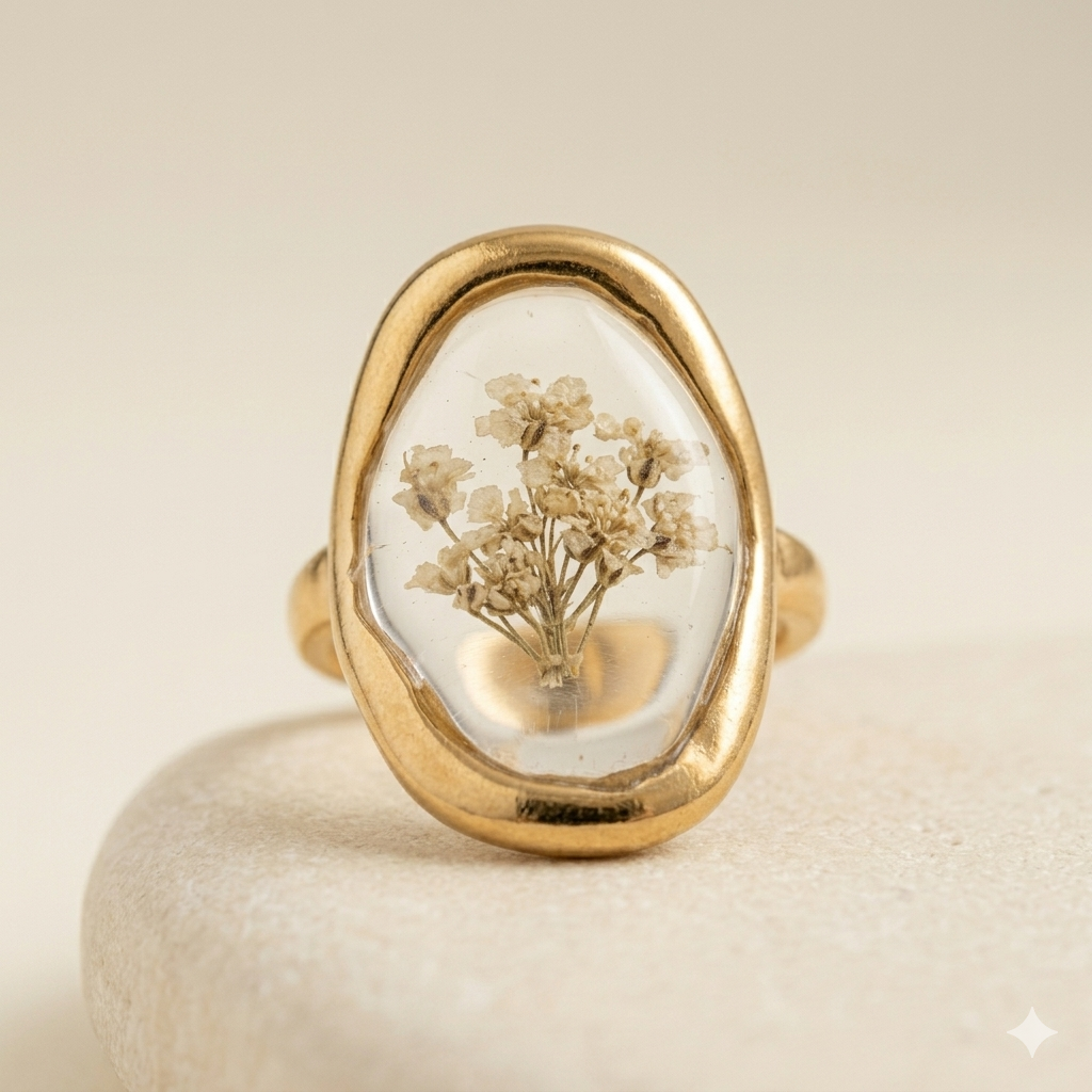 Oval Baby's Breath Floral Ring