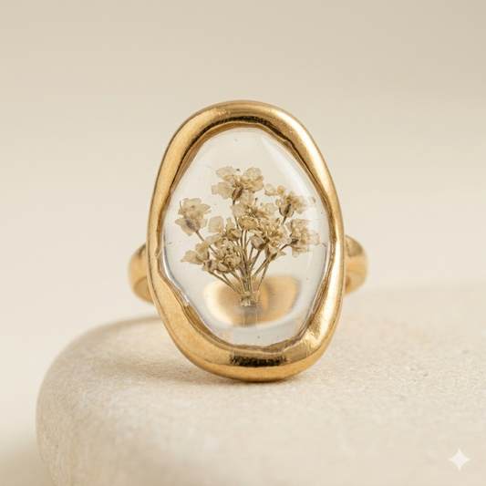 Oval Baby's Breath Floral Ring