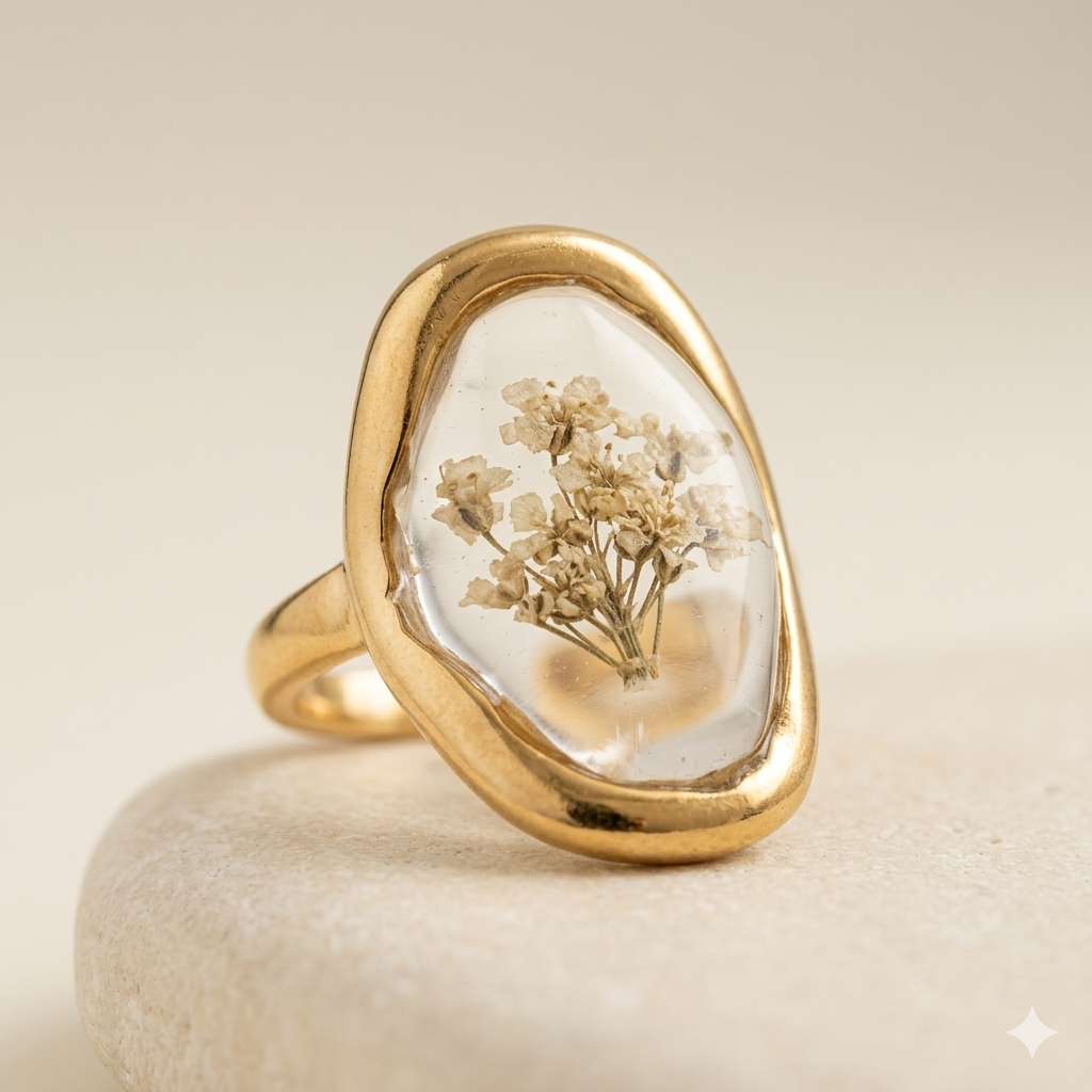 Oval Baby's Breath Floral Ring