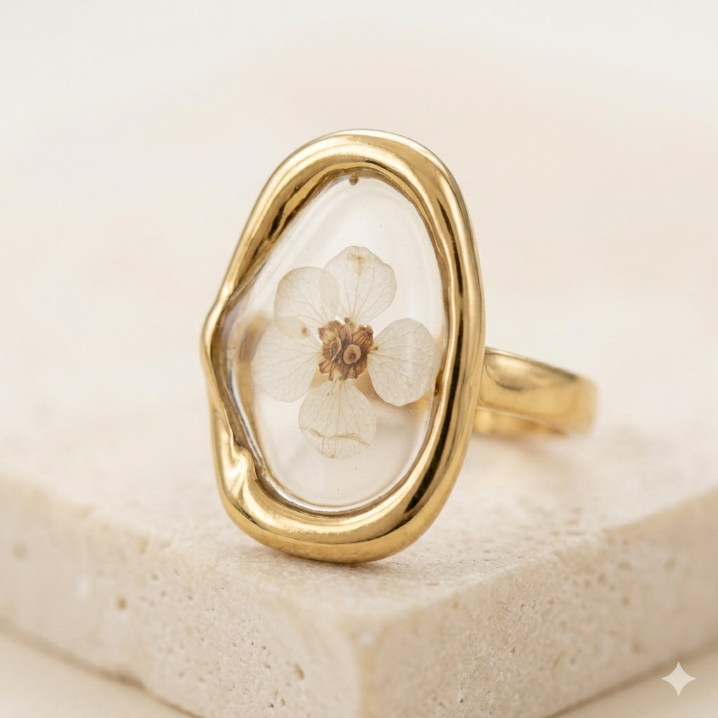 Oval Teal Floral Ring