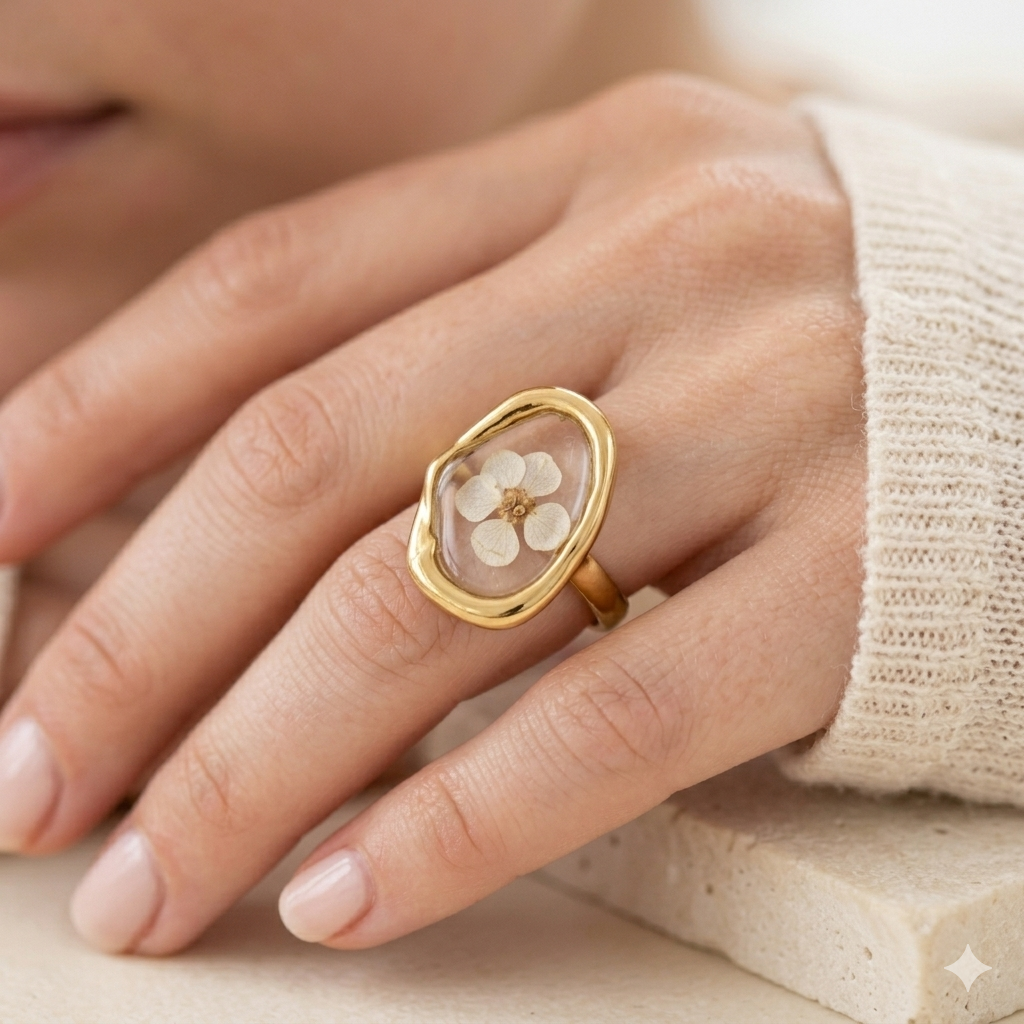 Oval Teal Floral Ring