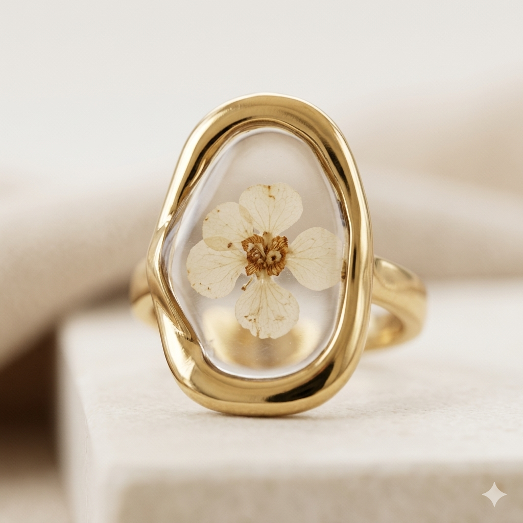 Oval Teal Floral Ring